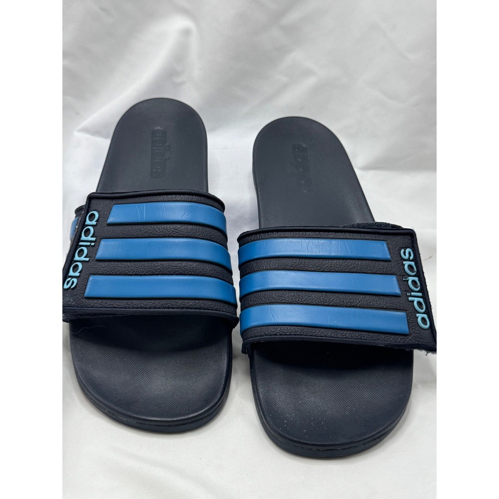 Adidas Adilette Adjustable Slide Sandals Black Blue Mens Striped Shoes
